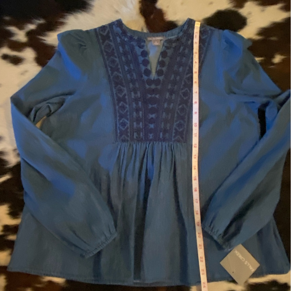 Falls Creek denim Navy Embroidered Blouse - Picture 11 of 11